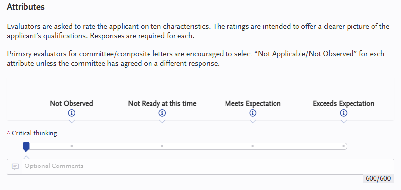 Attributes -- screenshot from AADSAS letter of evaluation form